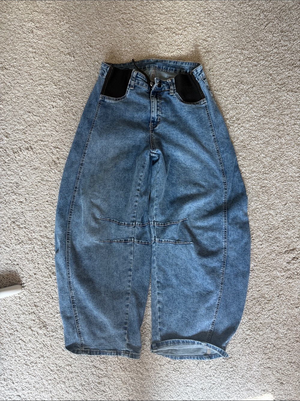 OVRUNS Women's Maternity Baggy Jeans Wide Leg Barrel Pregnancy Pants